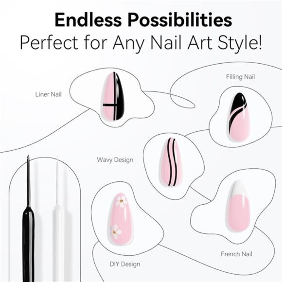 Gel Nail Polish Liner Set 8ML 2 Colors White and Black for Winter French NailArt - Picture 4 of 7